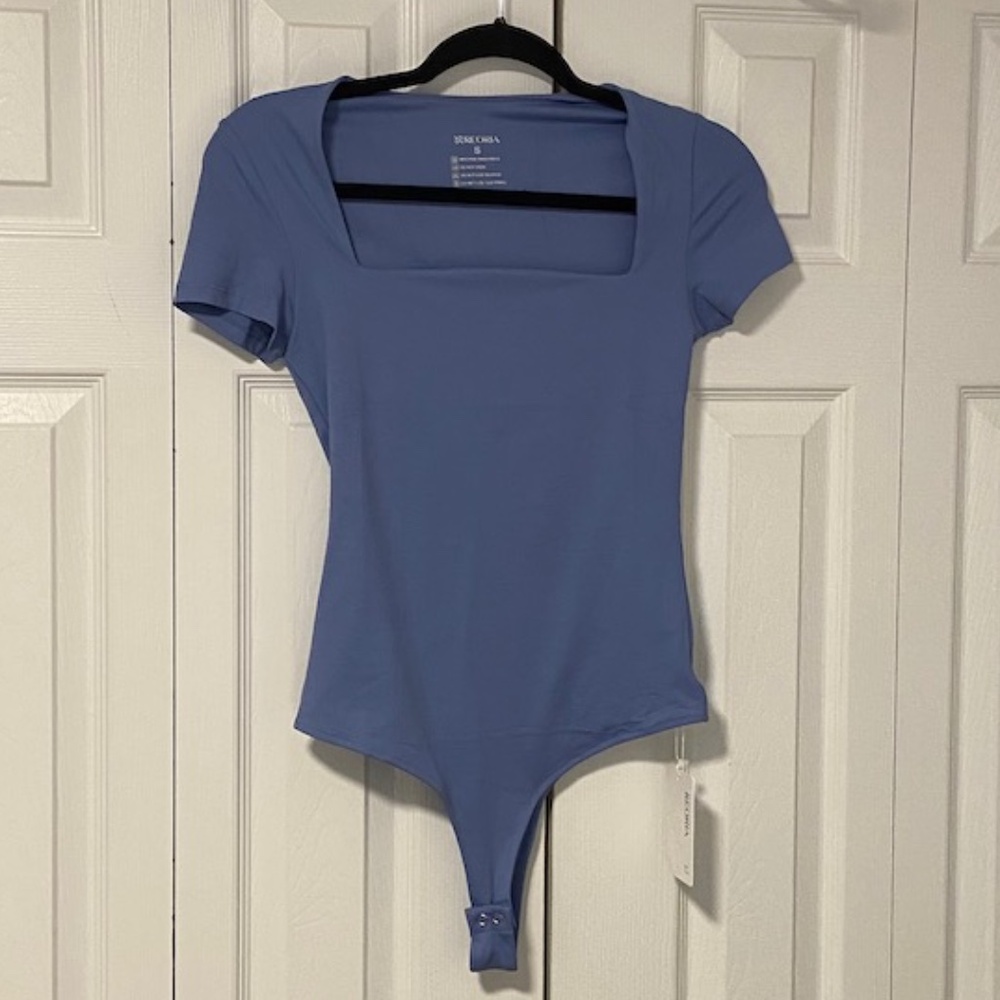 NWT Reoria Blue Square Neck Bodysuit - S